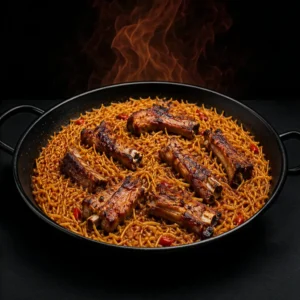 fideuá de costillas a la brasas