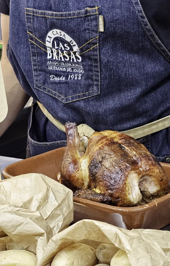 Pollos asados al carbón en Madrid